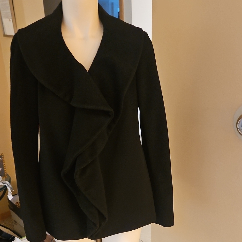 Ann Taylor Black Ruffled 100% Wool Coat NWOT Size Small